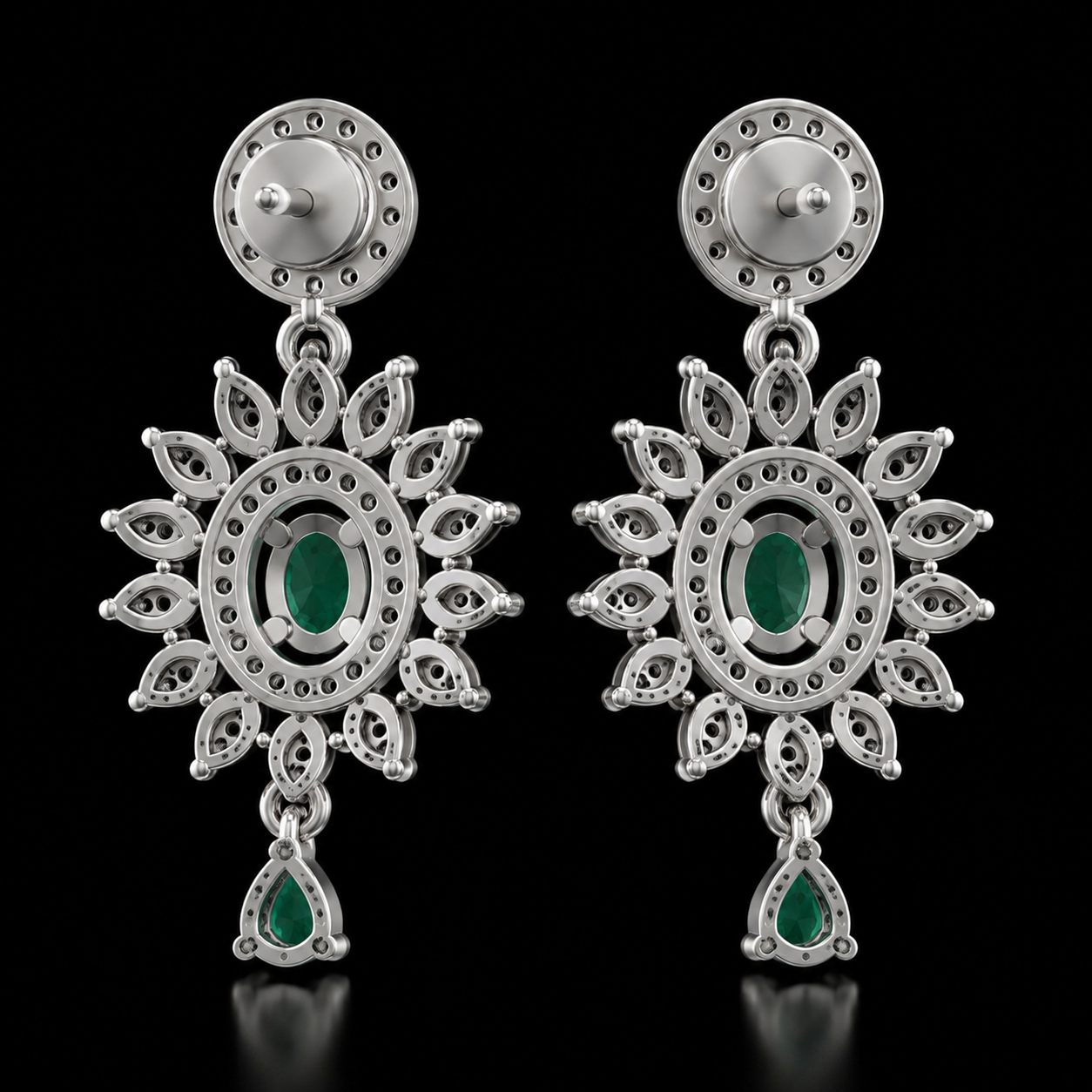 Elegant Emerald Floral Drop Earrings